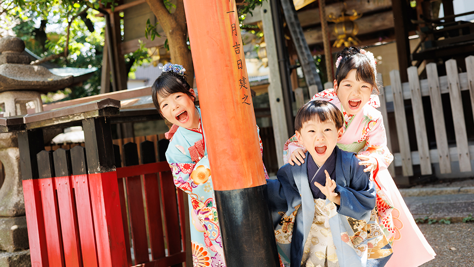 スタジオクレアーレ　七五三　前撮り　神社　きょうだい写真　ロケーション撮影