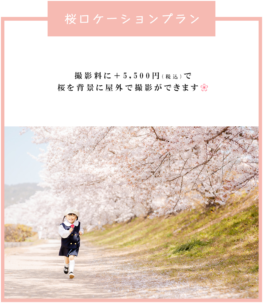桜ロケーションプラン撮影料に+5,500円(税込)で桜を背景に屋外で撮影ができます