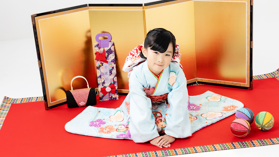 スタジオクレアーレ　七五三　前撮り　着物　7歳　女児　スタジオ撮影