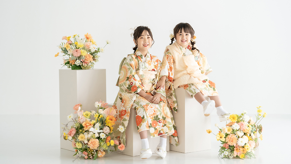 京都市 写真館 フォトスタジオ 七五三 前撮り 花 アーティシャルフラワー 着物 レンタル ロケーション スタジオクレアーレ