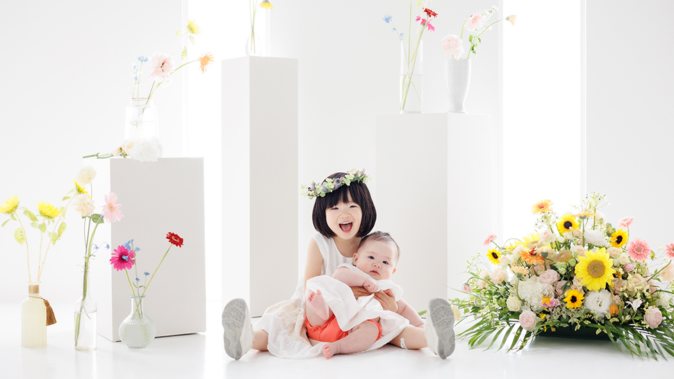 京都市 写真館 スタジオクレアーレ 撮影会 花 セット 家族写真 ペット 子供写真 記念写真 カップルフォト