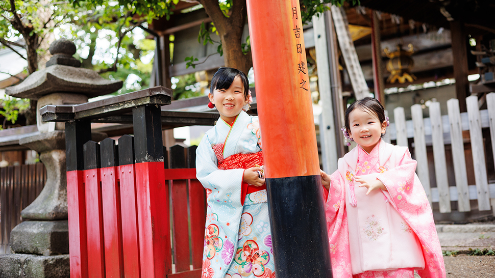 スタジオクレアーレ 七五三 前撮り 神社 姉妹 ロケーション撮影