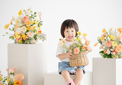 京都市 写真館 フォトスタジオ 誕生日記念 バースデーフォト 花 セット 家族写真 新プラン スタジオクレアーレ