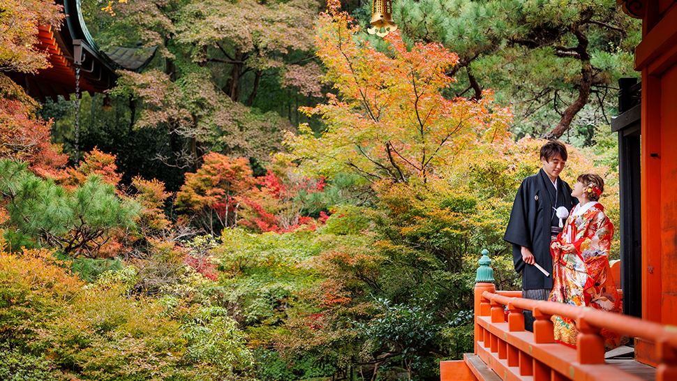 毘沙門堂 フォトウェディング 紅葉 京都