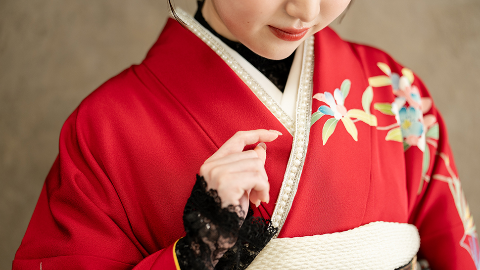 京都市 上京区 写真館 フォトスタジオ 成人式 振袖 ママ振 レンタル 着付け ヘアメイク 写真 重ね襟 伊達襟 スタジオクレアーレ