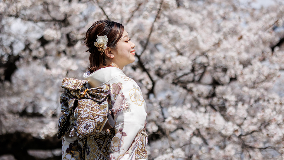 成人式 ハーフアップ ヘアアレンジ ミディアム 京都 写真館 スタジオクレアーレ 着付け ヘアメイク