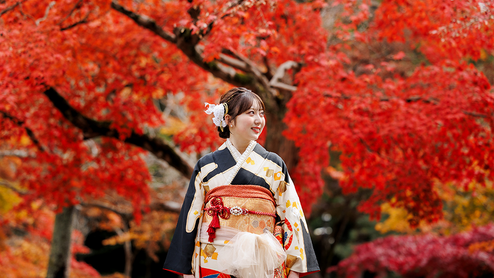 成人式前撮り 秋 紅葉 京都 振袖 上京区 スタジオクレアーレ