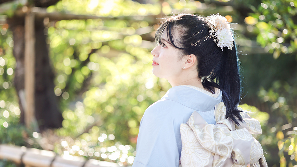 成人式 ポニーテール ストレート モダン 振袖 京都 写真館 スタジオクレアーレ