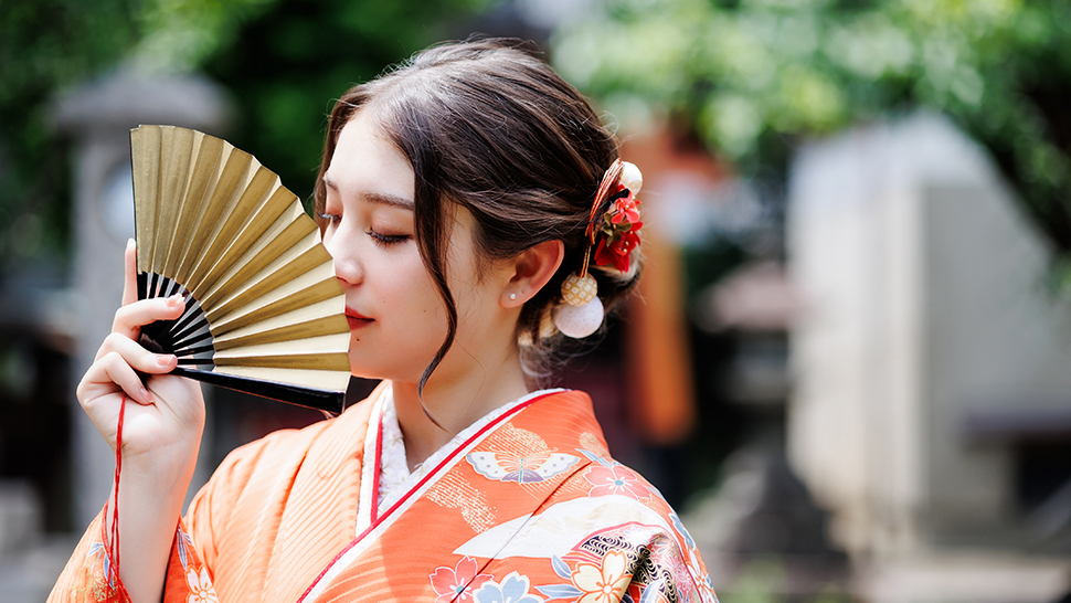 京都 写真館 成人式 写真 扇子 小物 振袖 ロケーション撮影 スタジオクレアーレ