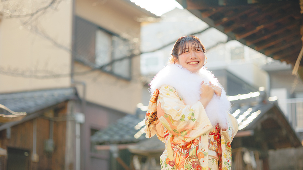 京都 写真館 成人式 写真 ショール 小物 振袖 ロケーション撮影 スタジオクレアーレ