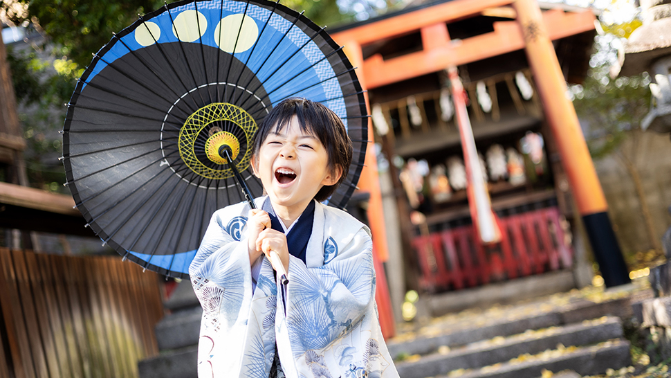 5歳 男の子 七五三 袴 青  京都市 スタジオクレアーレ