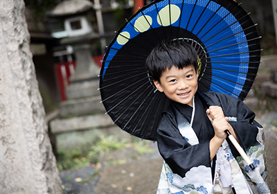 5歳 男の子 七五三 袴 黒 格式高い 京都市 スタジオクレアーレ