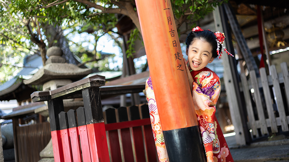 京都市 スタジオクレアーレ 7歳 着物 赤
